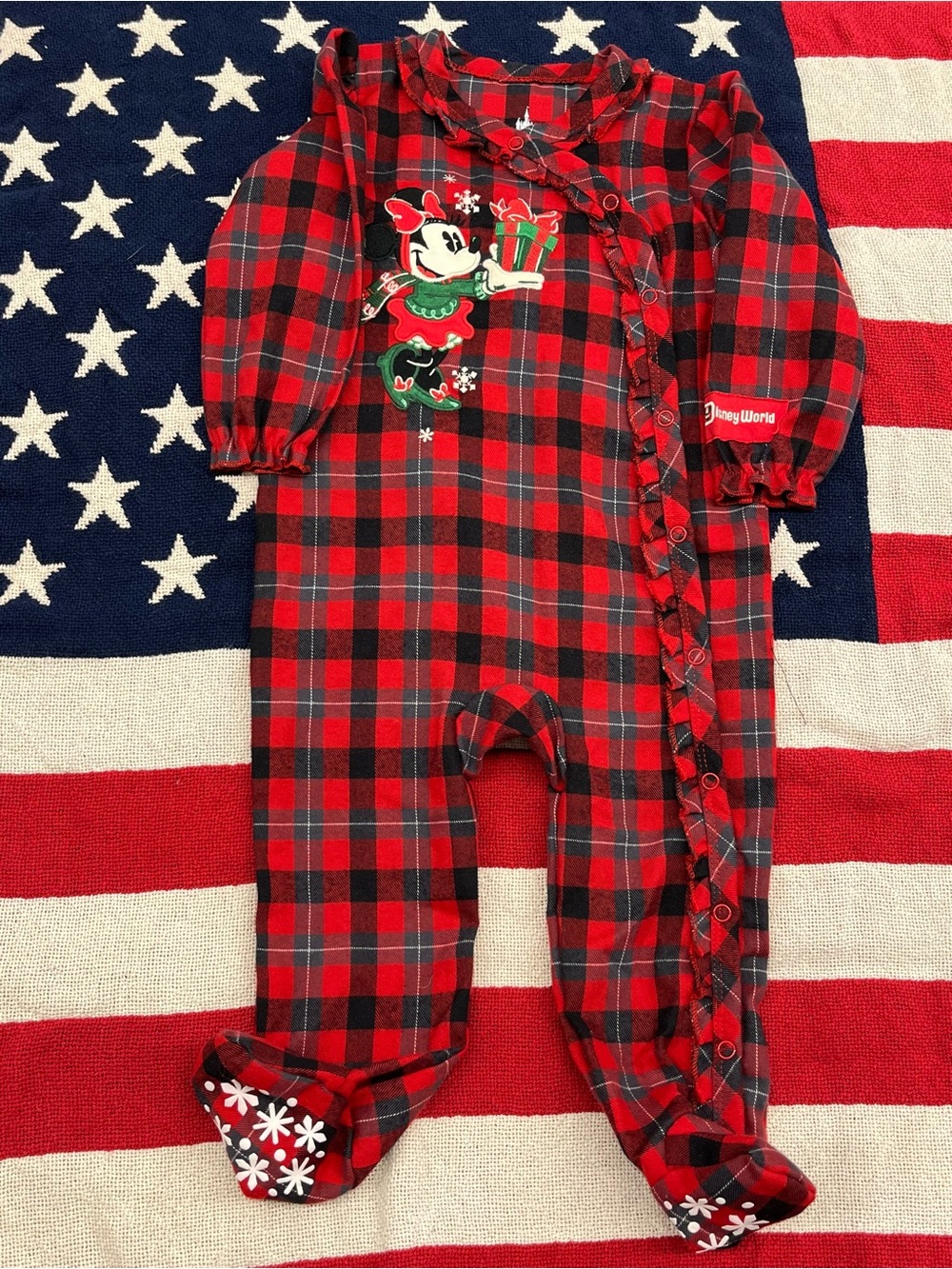 Disney Minnie Mouse Red Plaid Footed One-Piece for Kids Girls Size 18 Months